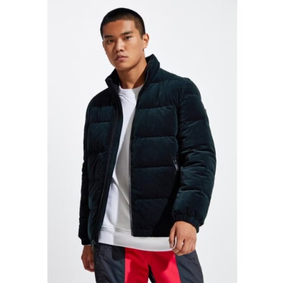 DKNY Quilted Velvet Ultra Soft Puffer Jacket Coat Hunter Green Men's Size XL - Picture 2 of 6